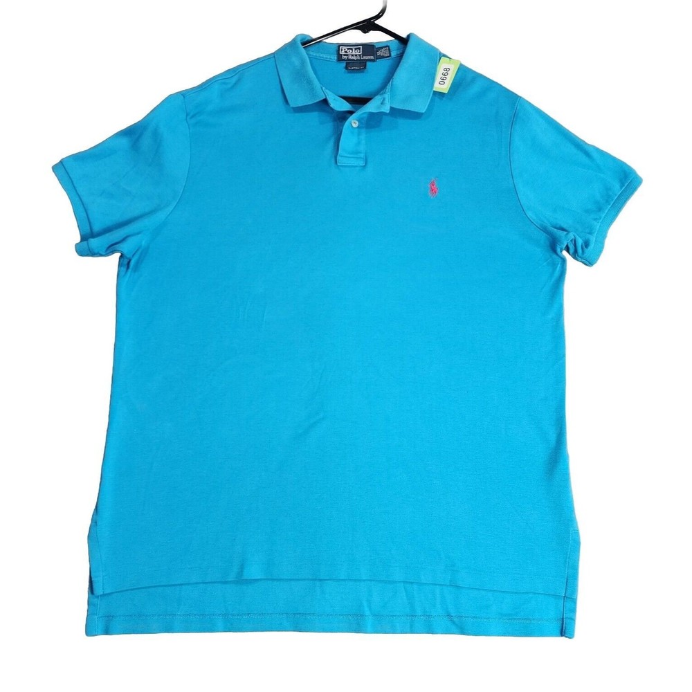Ralph Lauren Polo Shirt Mens XL Blue Solid Custom Fit 100% Cotton Vintage